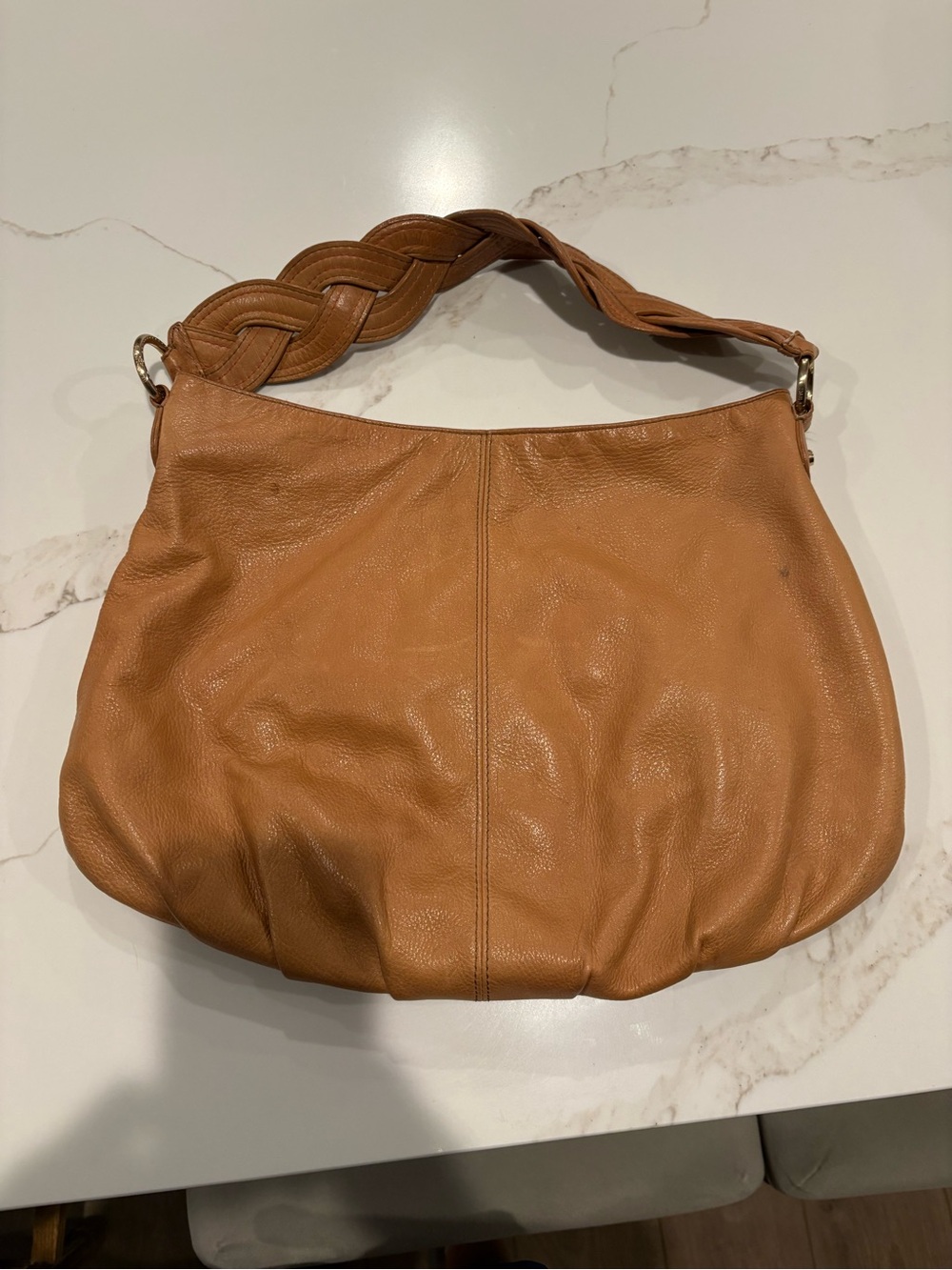 Vintage Liz Claiborne 100% Leather Cognac Brown Braided Strap Hobo Bag